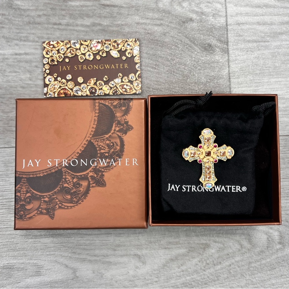 Jay Strongwater Gold and Swavorski Crystal Cross Brooch